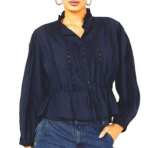 Free People Best of Me Long Sleeve Navy Blouse, NEW